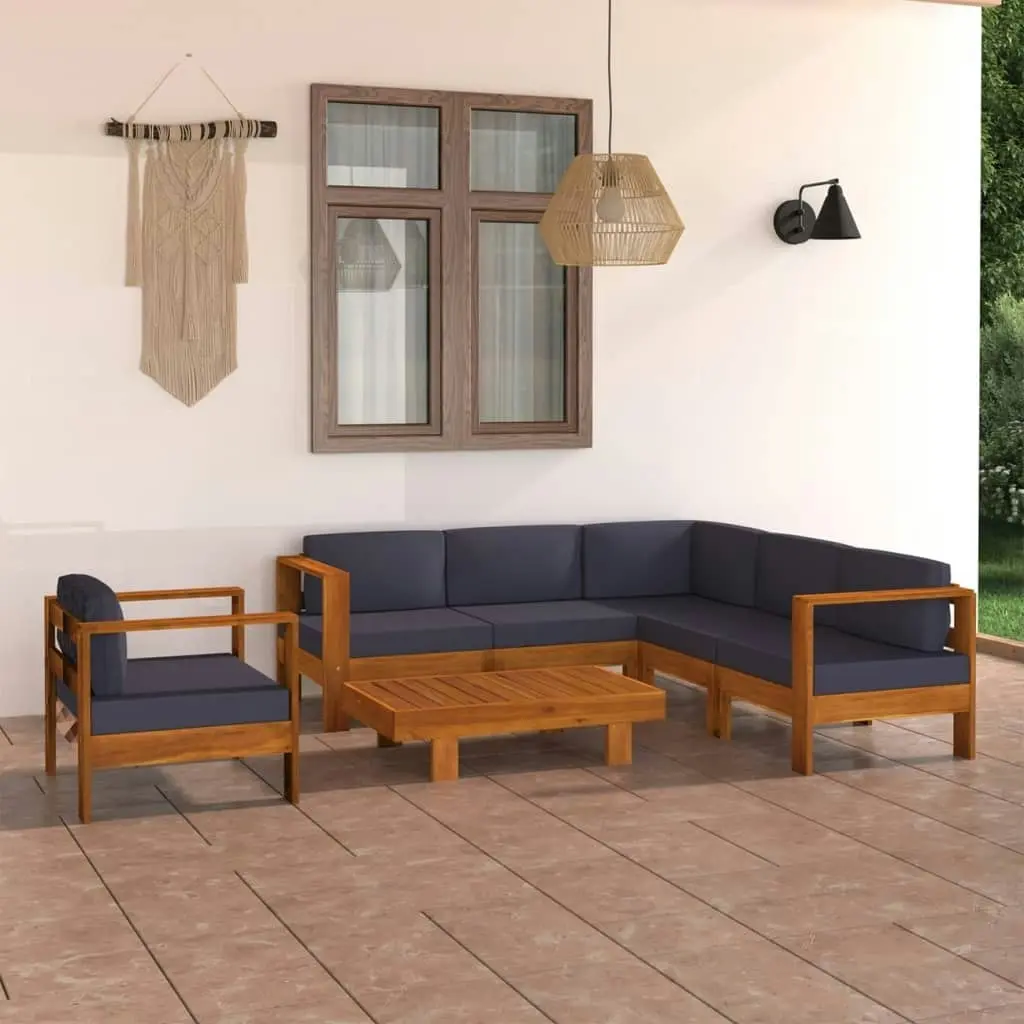 7 Piece Garden Lounge Set with Dark Grey Cushions Acacia Wood 3057955