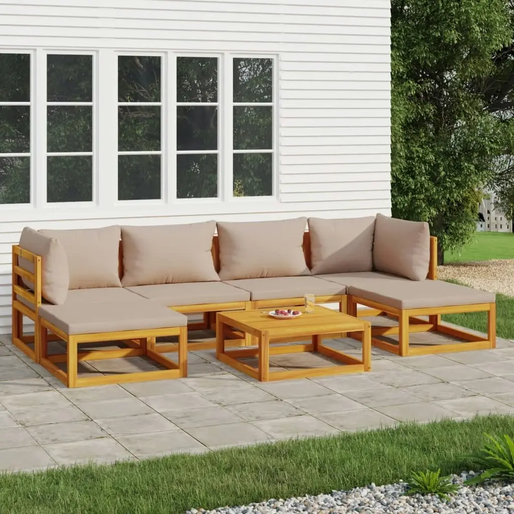 7 Piece Garden Lounge Set with Taupe Cushions Solid Wood 3155266