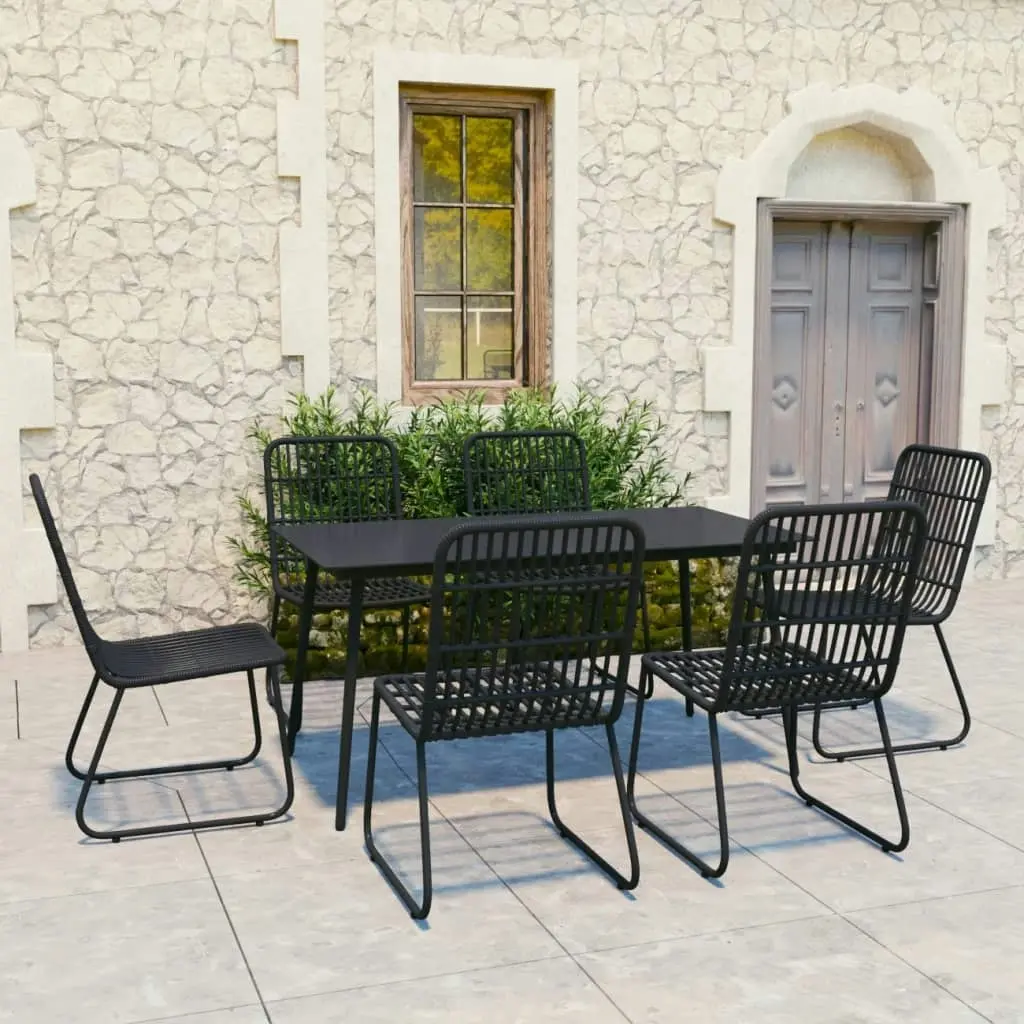 7 Piece Outdoor Dining Set Poly Rattan and Glass 3060246