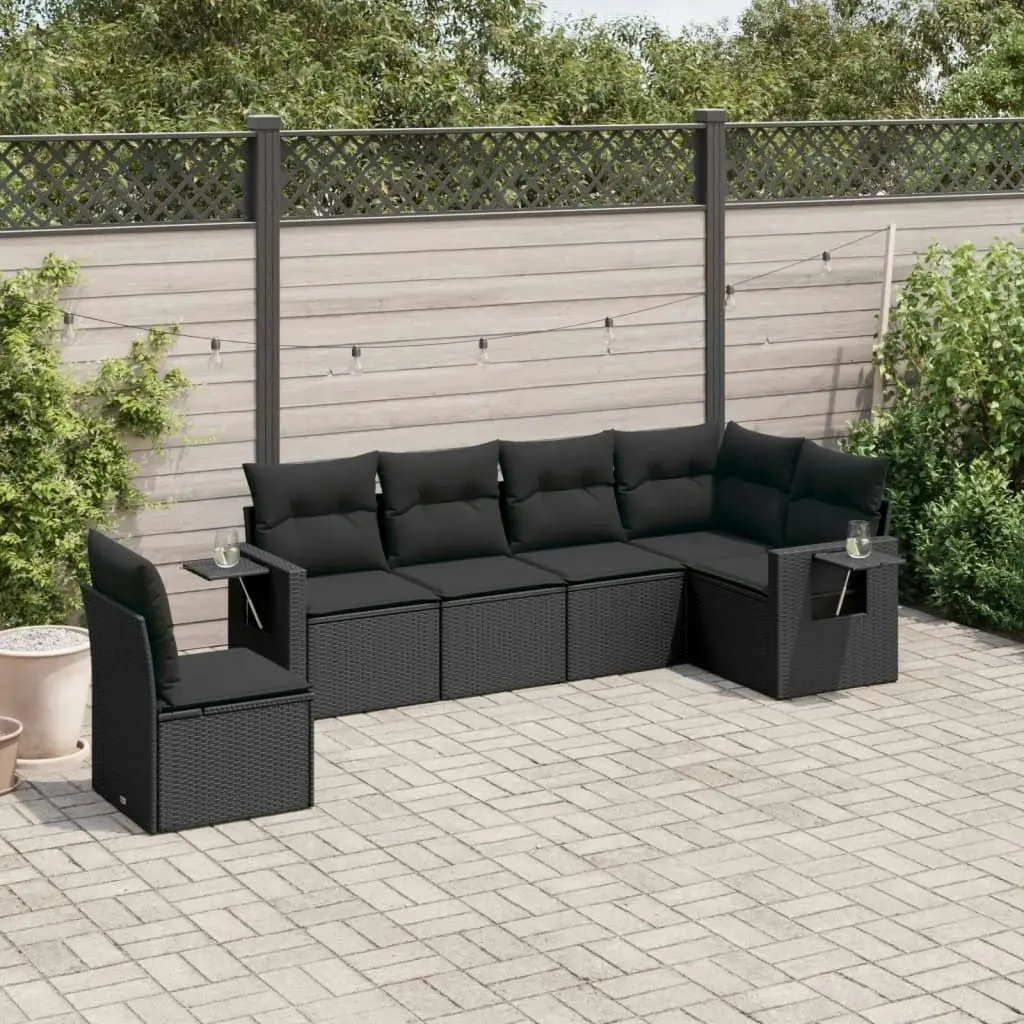 6 Piece Garden Sofa Set with Cushions Black Poly Rattan 3252562