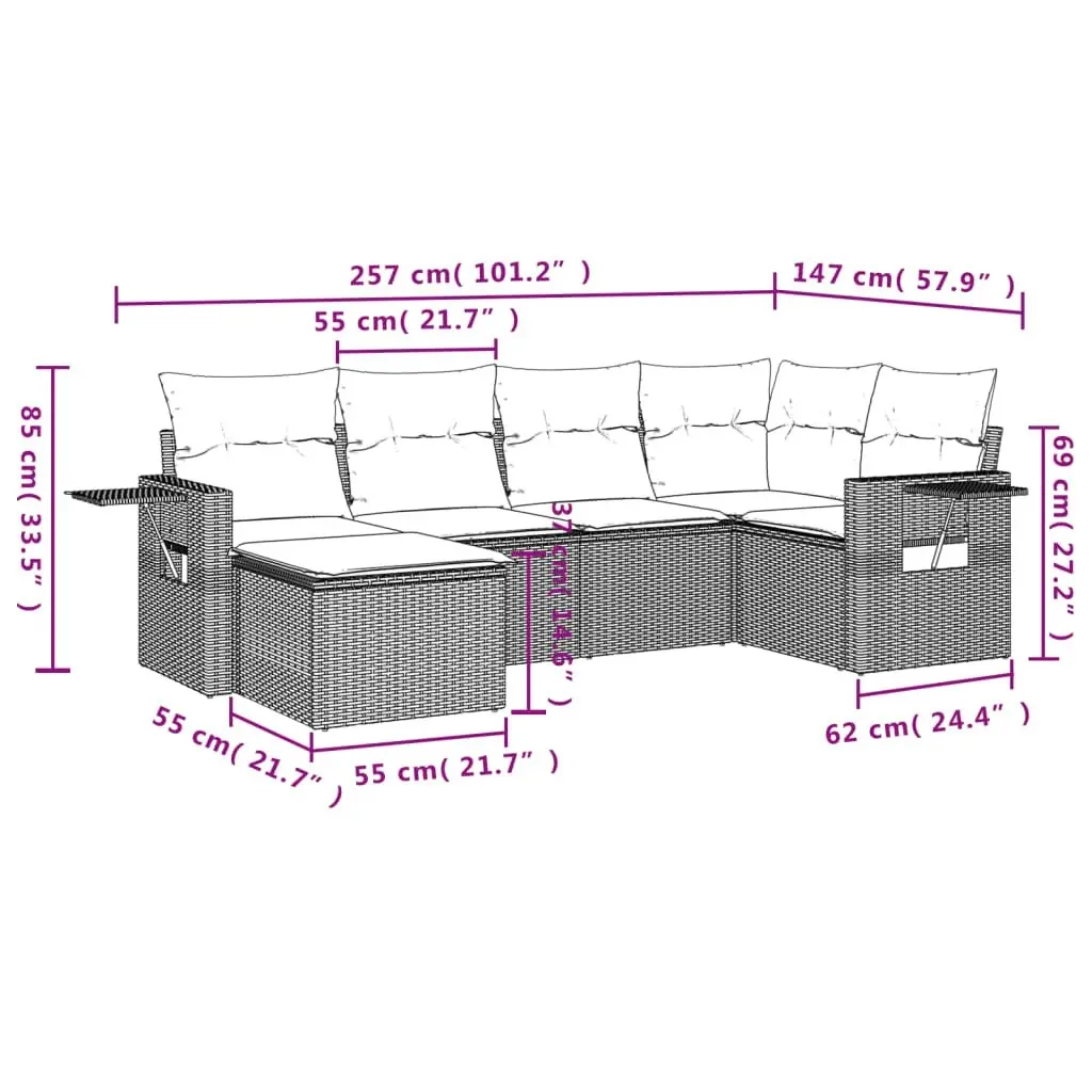 6 Piece Garden Sofa Set with Cushions Black Poly Rattan 3252792