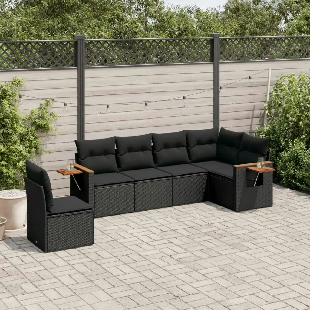 6 Piece Garden Sofa Set with Cushions Black Poly Rattan 3259255