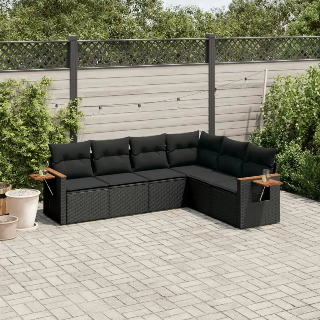 6 Piece Garden Sofa Set with Cushions Black Poly Rattan 3259241