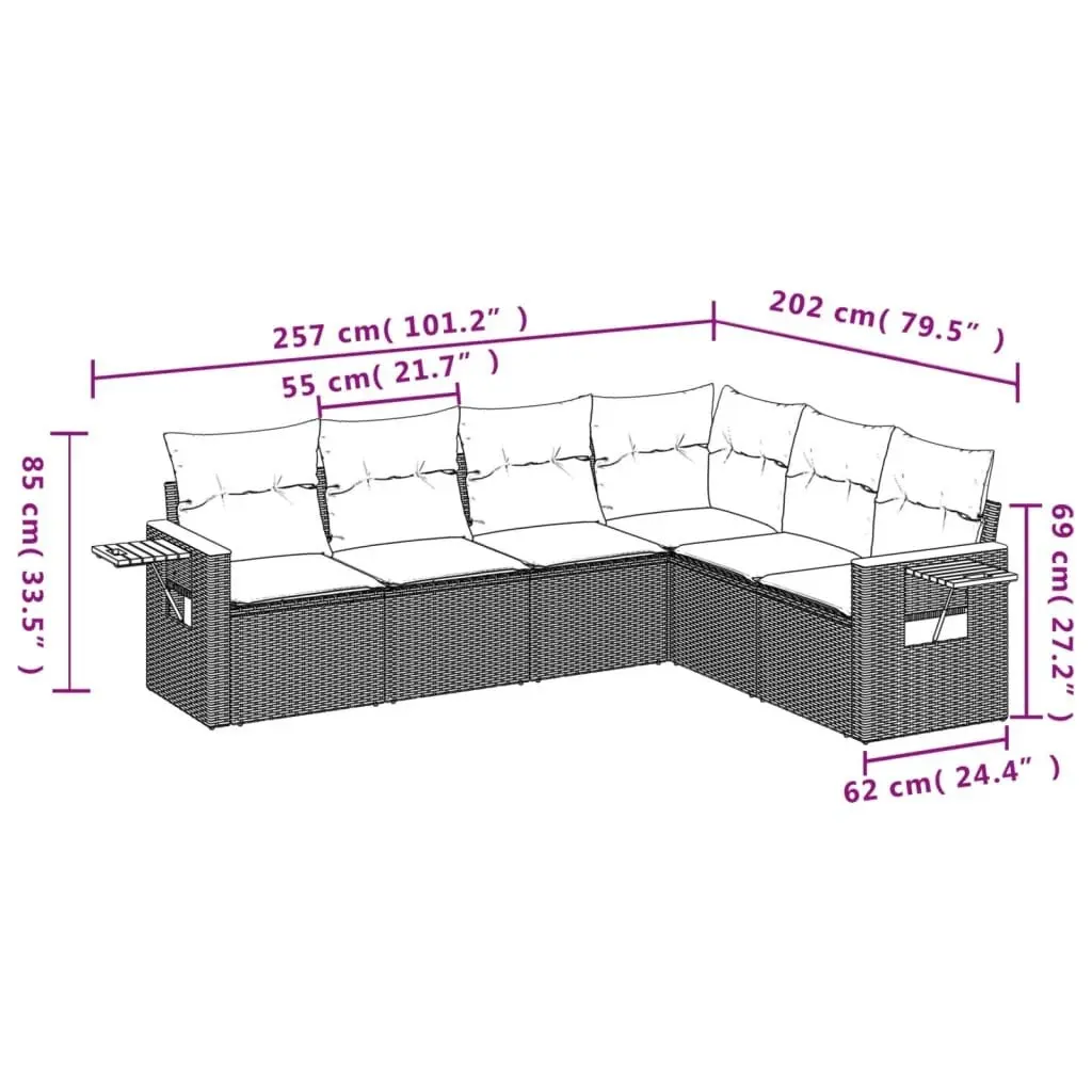 6 Piece Garden Sofa Set with Cushions Black Poly Rattan 3259241