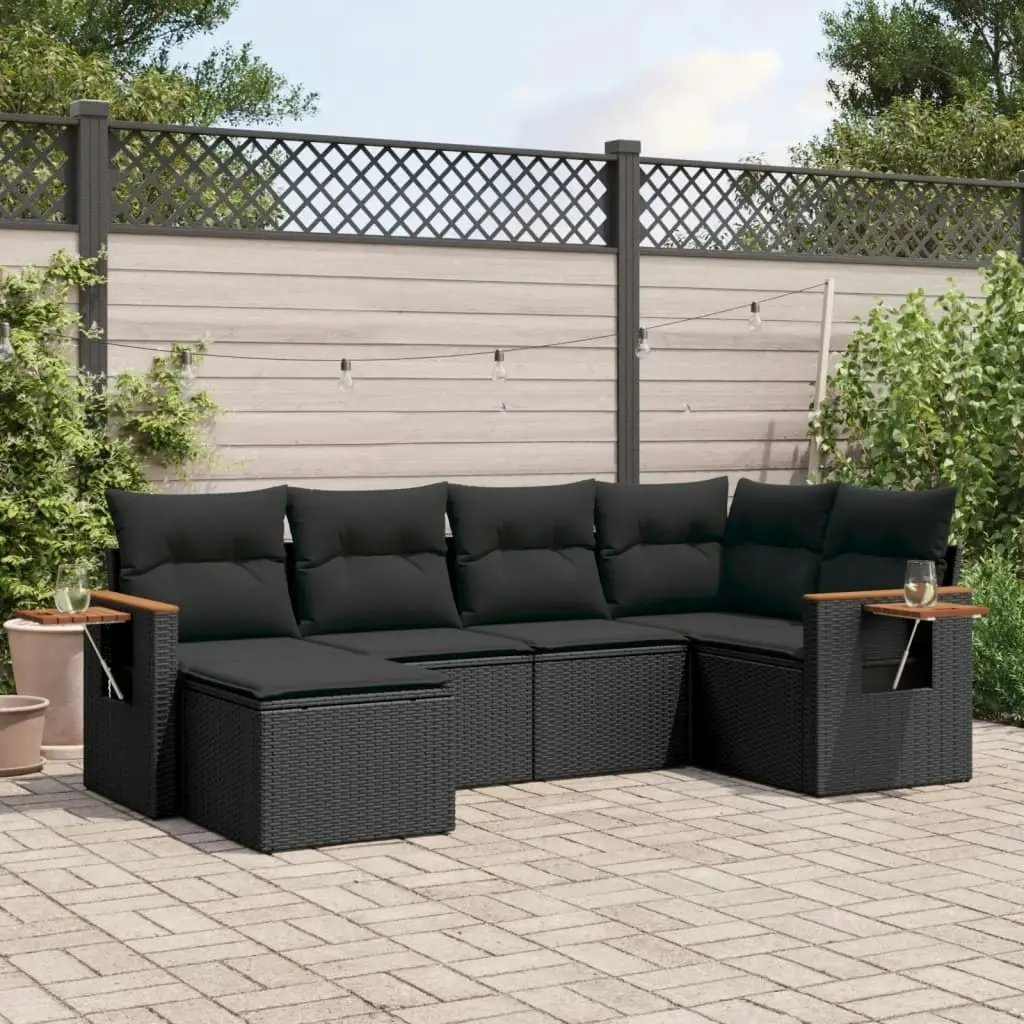 6 Piece Garden Sofa Set with Cushions Black Poly Rattan 3259416