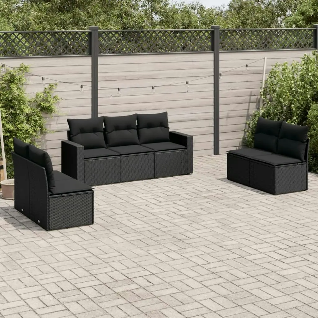 7 Piece Garden Sofa Set with Cushions Black Poly Rattan 3218815