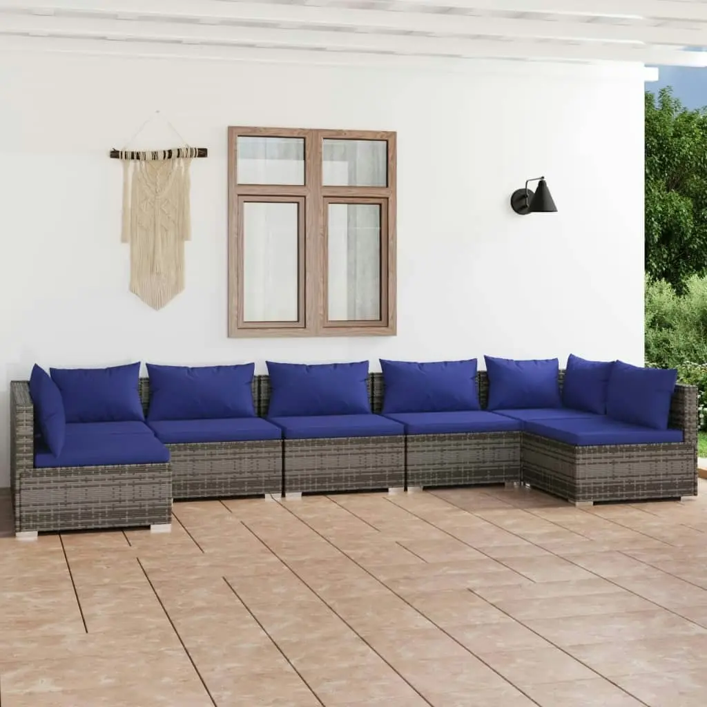 7 Piece Garden Lounge Set with Cushions Poly Rattan Grey 3101894