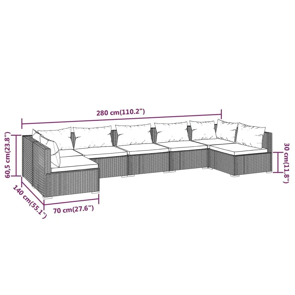 7 Piece Garden Lounge Set with Cushions Poly Rattan Grey 3101894