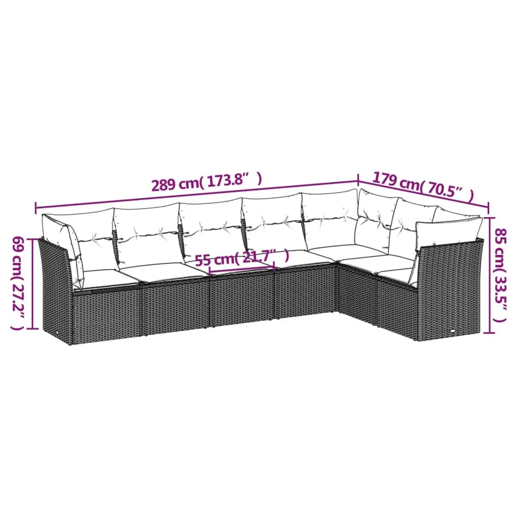 7 Piece Garden Sofa Set with Cushions Black Poly Rattan 3249574