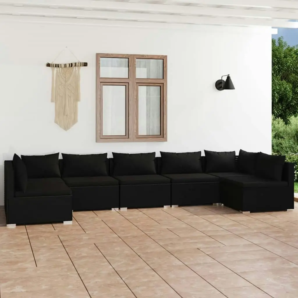 7 Piece Garden Lounge Set with Cushions Poly Rattan Black 3101888