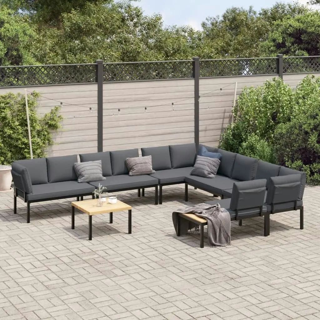 7 Piece Garden Sofa Set with Cushions Black Aluminium 3283689