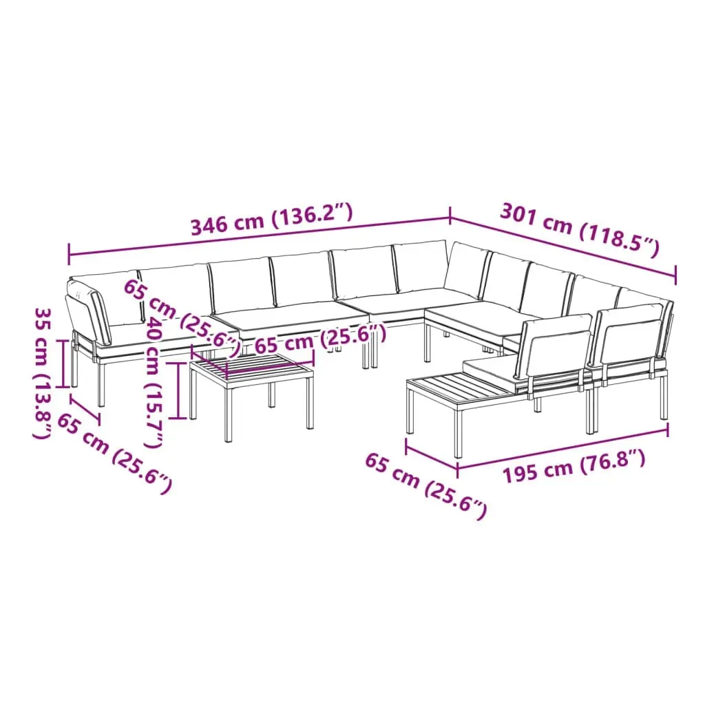 7 Piece Garden Sofa Set with Cushions Black Aluminium 3283689