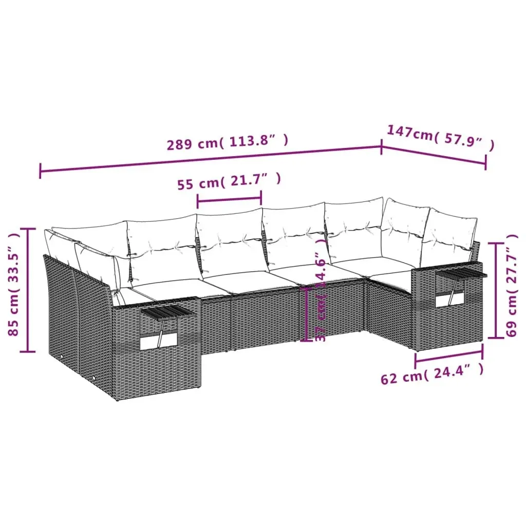 7 Piece Garden Sofa Set with Cushions Black Poly Rattan 3220584