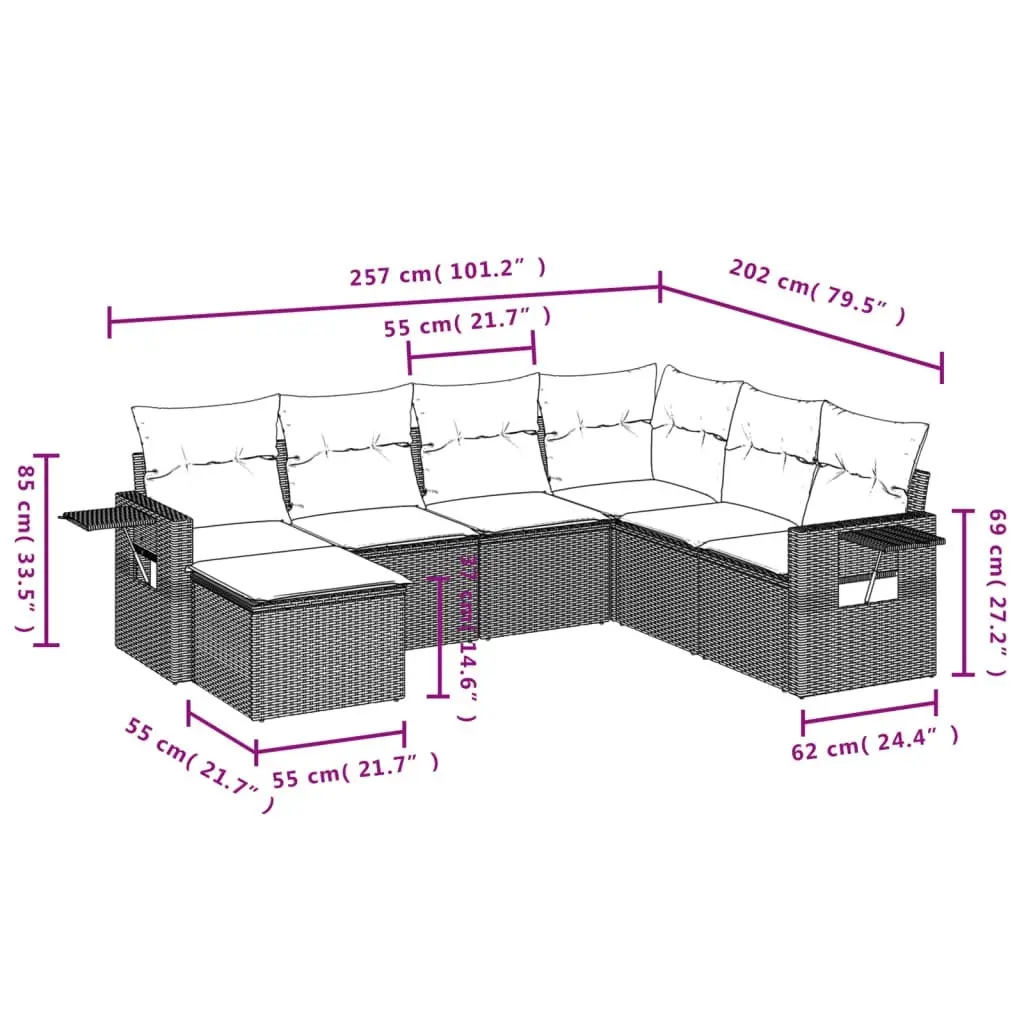 7 Piece Garden Sofa Set with Cushions Black Poly Rattan 3252832