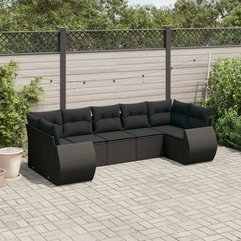 7 Piece Garden Sofa Set with Cushions Black Poly Rattan 3254122