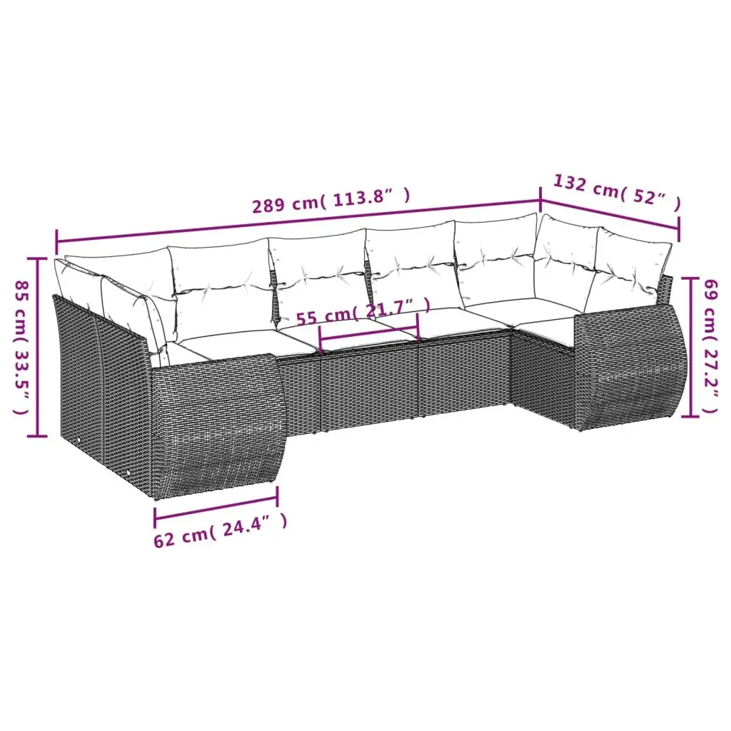 7 Piece Garden Sofa Set with Cushions Black Poly Rattan 3254122