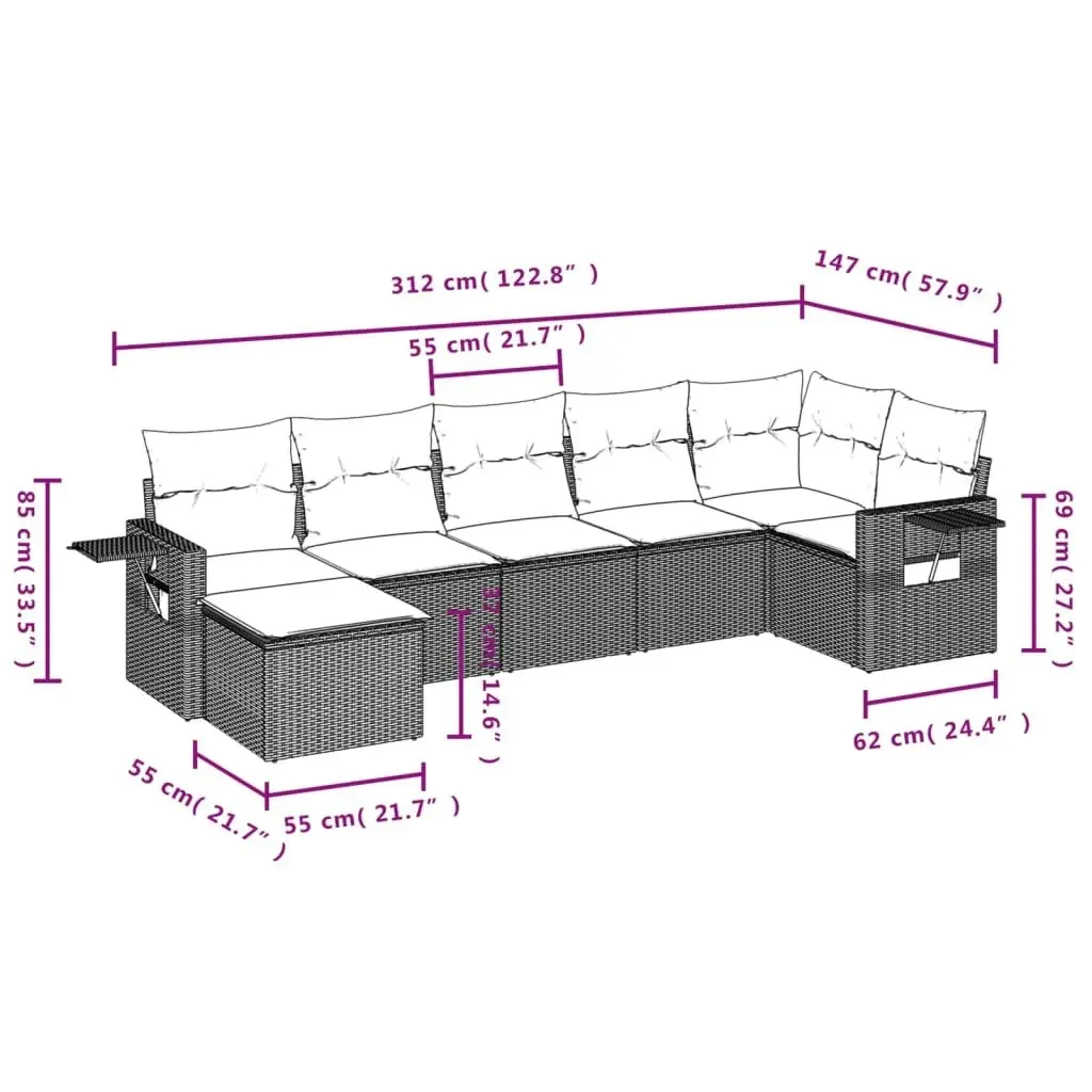 7 Piece Garden Sofa Set with Cushions Black Poly Rattan 3252812