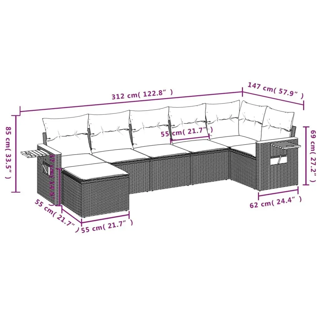 7 Piece Garden Sofa Set with Cushions Black Poly Rattan 3259430