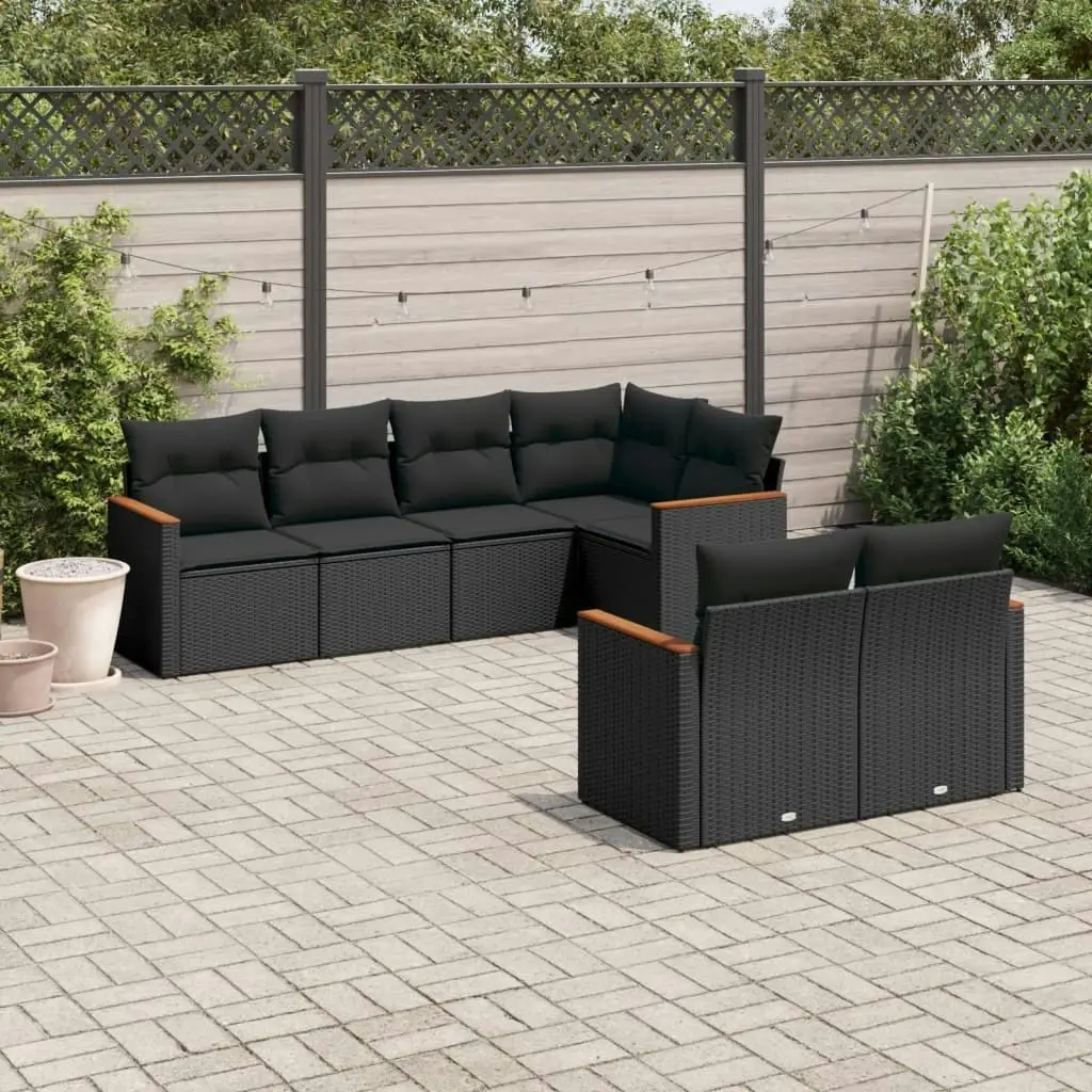 7 Piece Garden Sofa Set with Cushions Black Poly Rattan 3258541