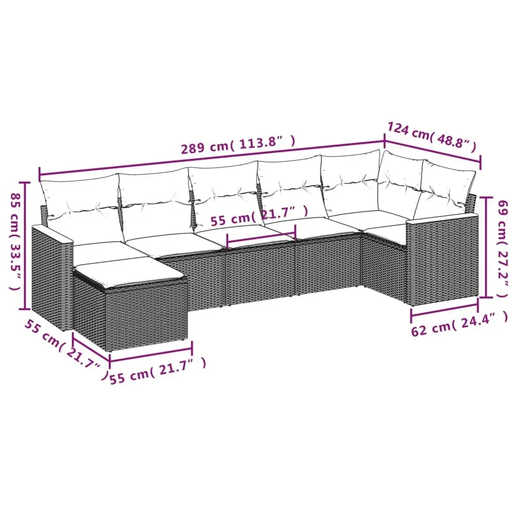 7 Piece Garden Sofa Set with Cushions Black Poly Rattan 3258590