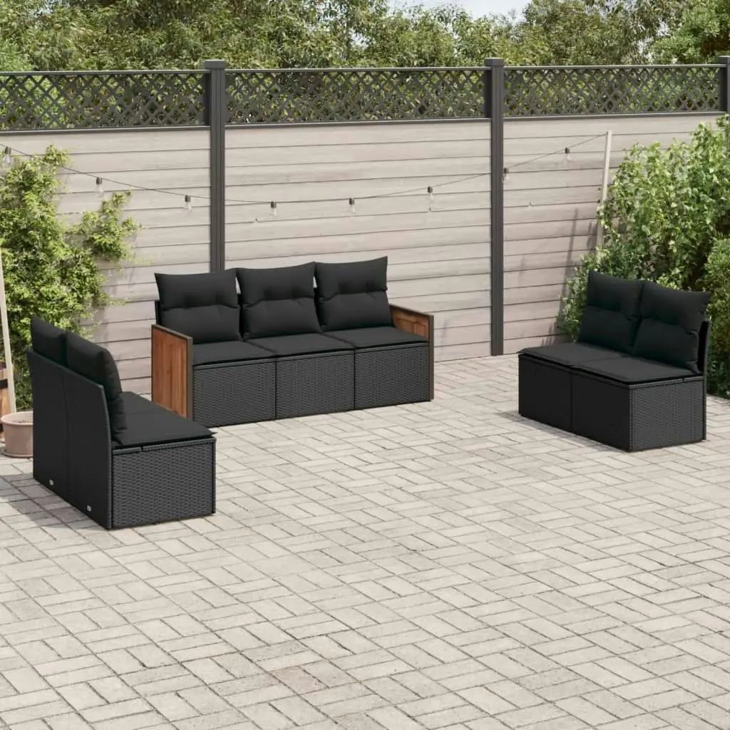 7 Piece Garden Sofa Set with Cushions Black Poly Rattan 3227553