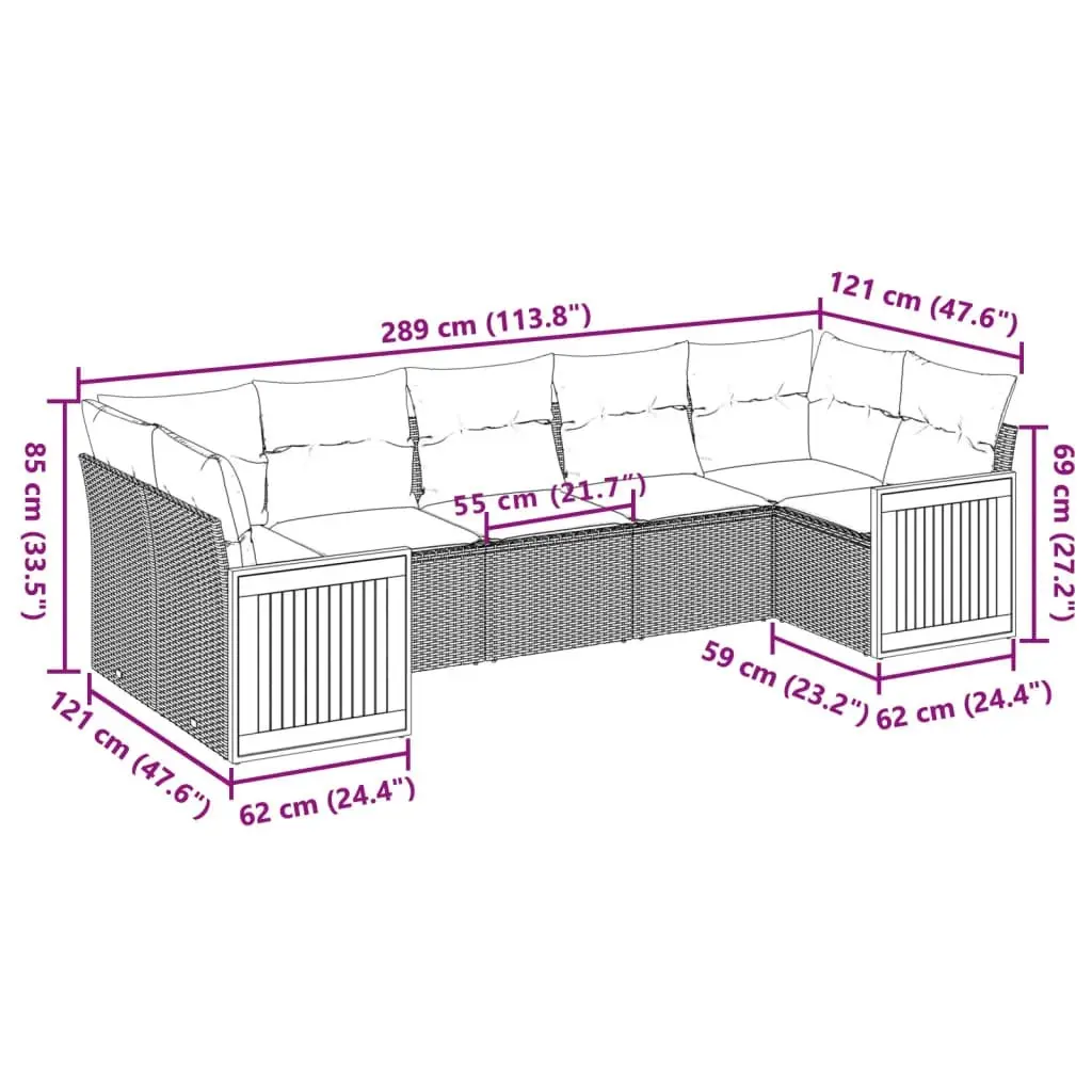 7 Piece Garden Sofa Set with Cushions Black Poly Rattan 3260347