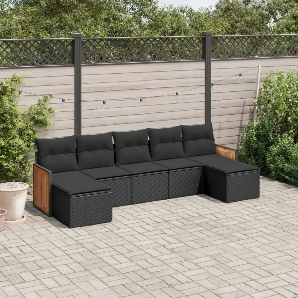 7 Piece Garden Sofa Set with Cushions Black Poly Rattan 3260312