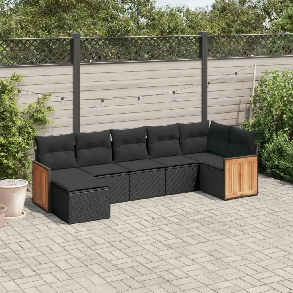 7 Piece Garden Sofa Set with Cushions Black Poly Rattan 3260270