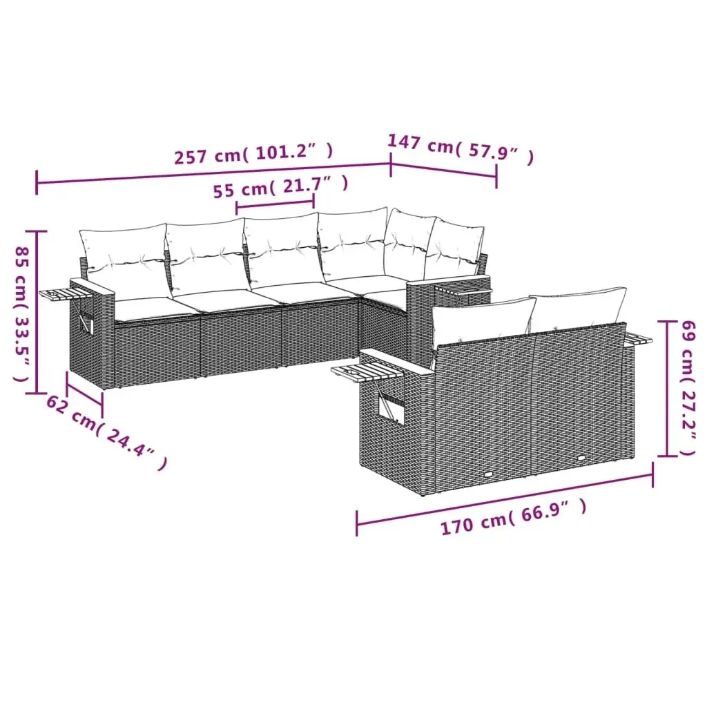 7 Piece Garden Sofa Set with Cushions Black Poly Rattan 3226979