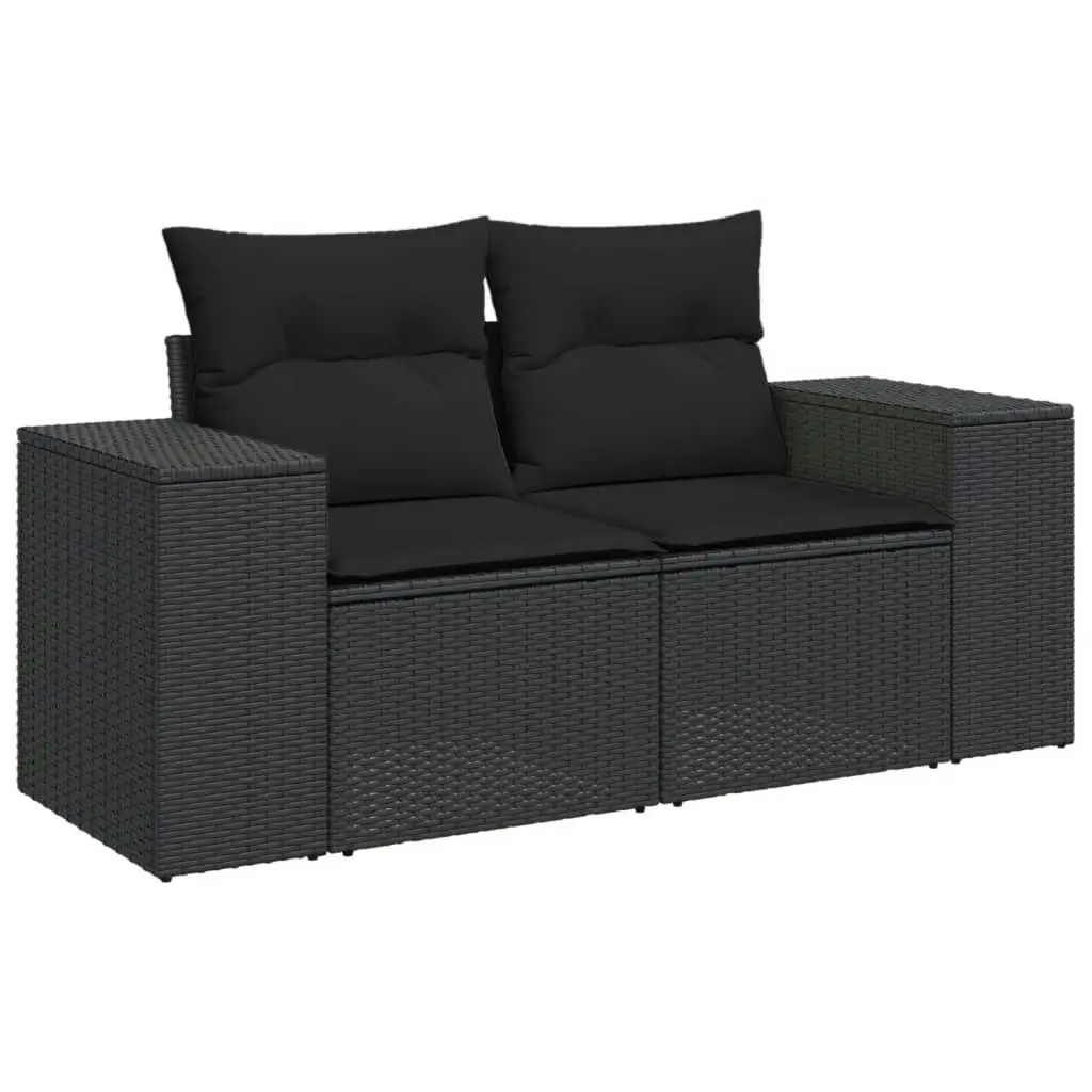 7 Piece Garden Sofa Set with Cushions Black Poly Rattan 3222984