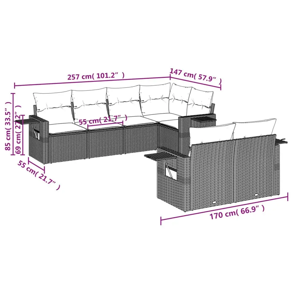 7 Piece Garden Sofa Set with Cushions Black Poly Rattan 3220404