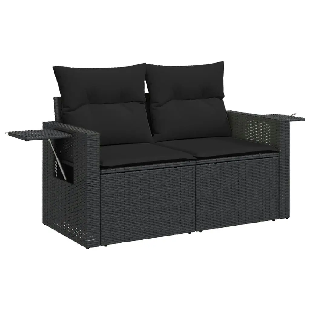 7 Piece Garden Sofa Set with Cushions Black Poly Rattan 3220404