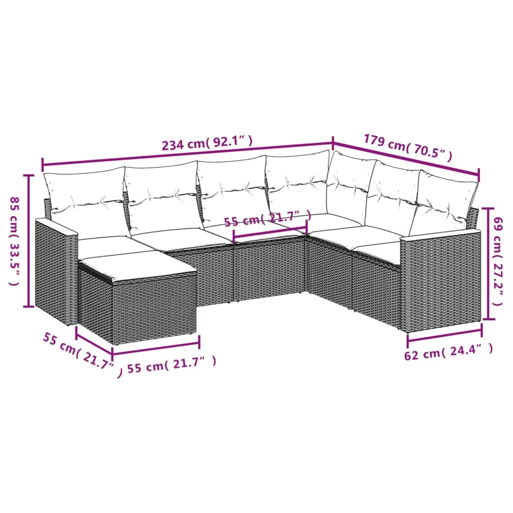 7 Piece Garden Sofa Set with Cushions Black Poly Rattan 3258604