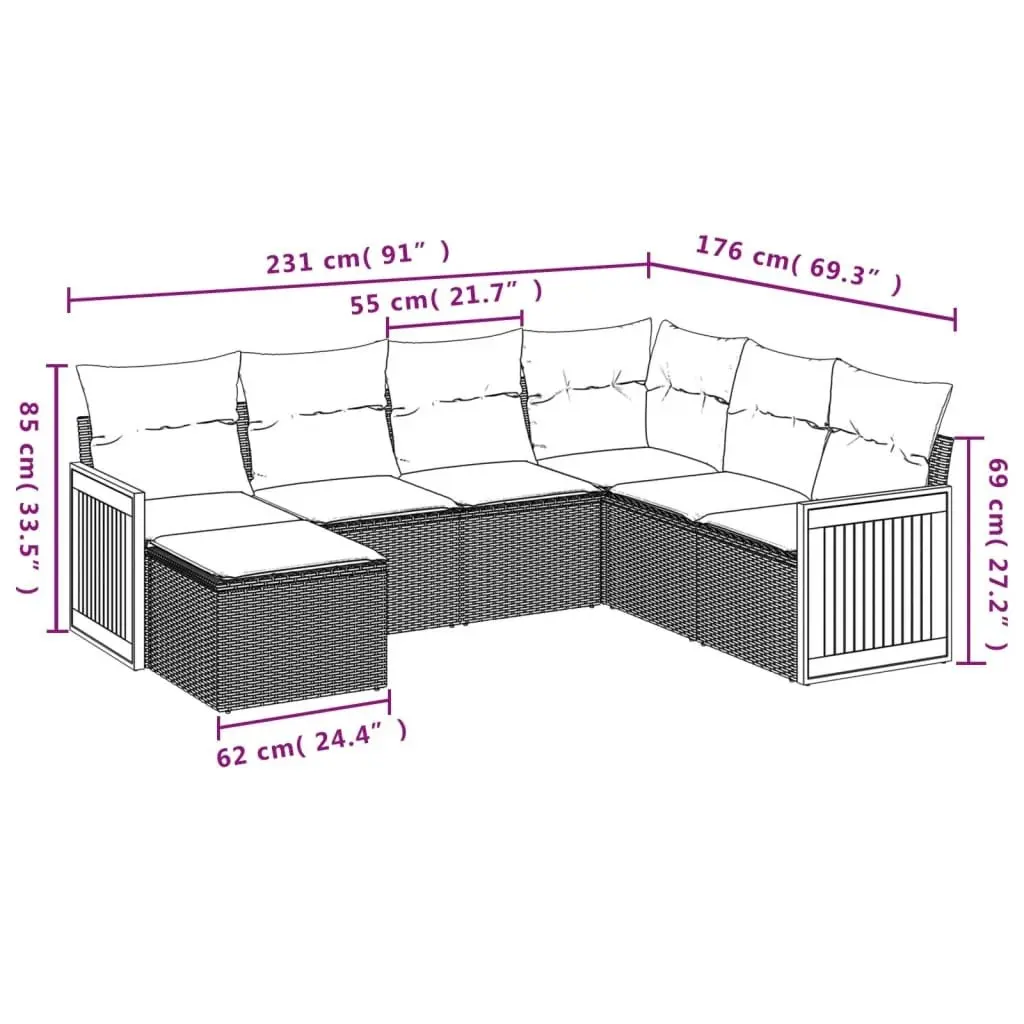 7 Piece Garden Sofa Set with Cushions Black Poly Rattan 3227882