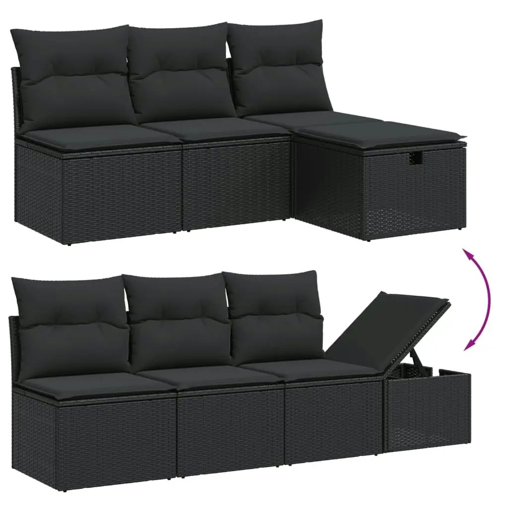 7 Piece Garden Sofa Set with Cushions Black Poly Rattan 3264451