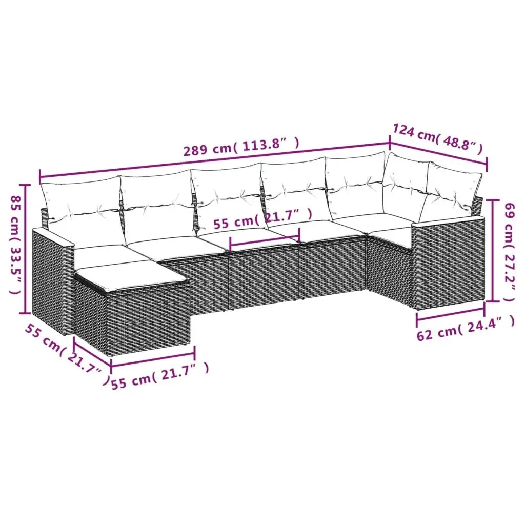 7 Piece Garden Sofa Set with Cushions Black Poly Rattan 3226188