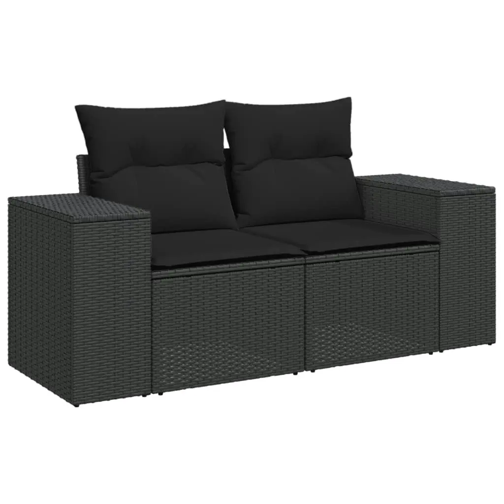 7 Piece Garden Sofa Set with Cushions Black Poly Rattan 3222894