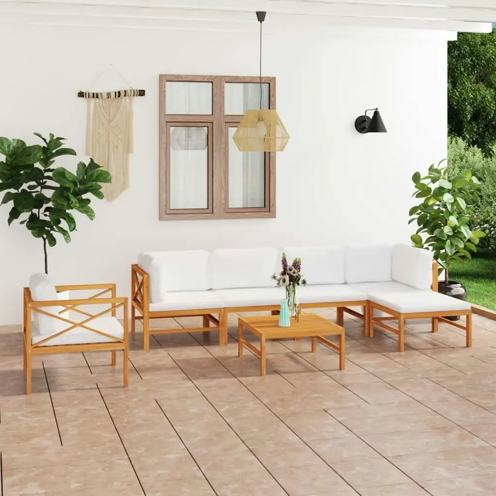 7 Piece Garden Lounge Set with Cream Cushions Solid Teak Wood 3087204