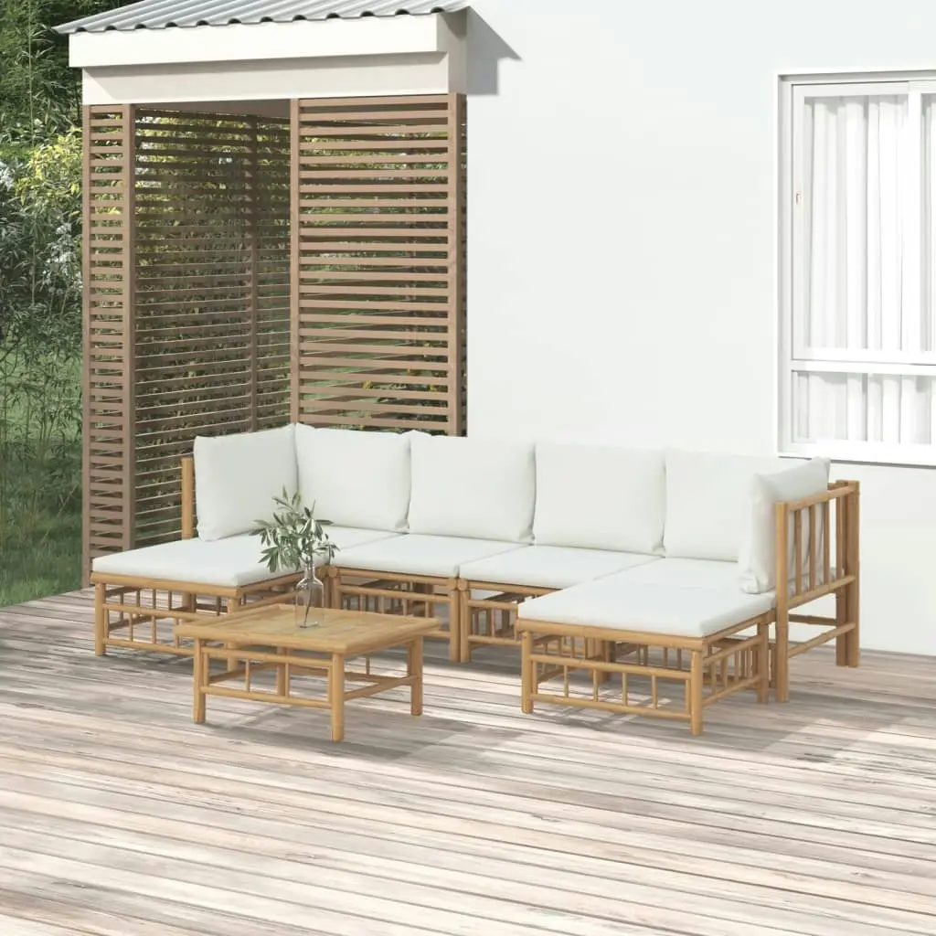 7 Piece Garden Lounge Set with Cream White Cushions  Bamboo 3155197