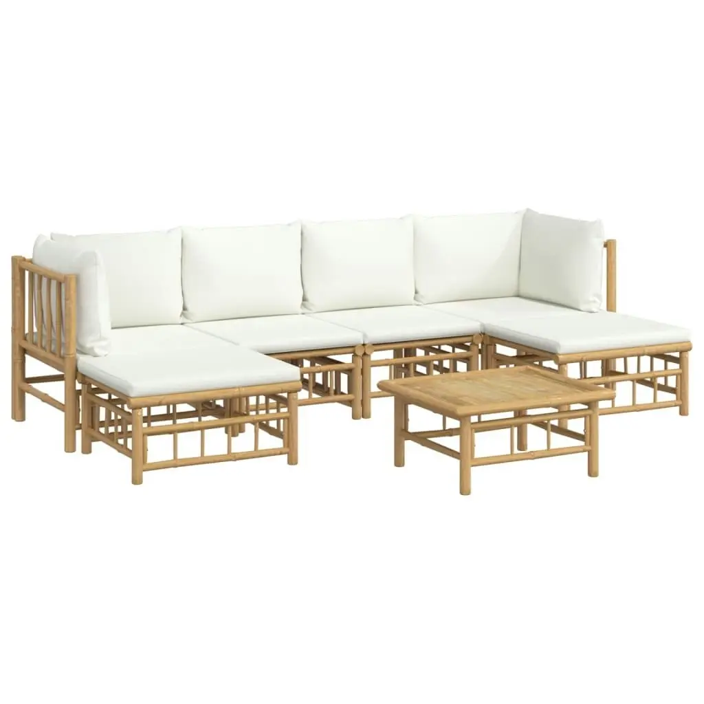 7 Piece Garden Lounge Set with Cream White Cushions  Bamboo 3155197