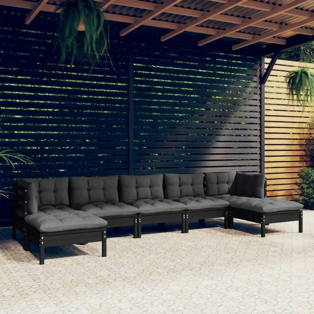 7 Piece Garden Lounge Set with Cushions Black Pinewood 3097095