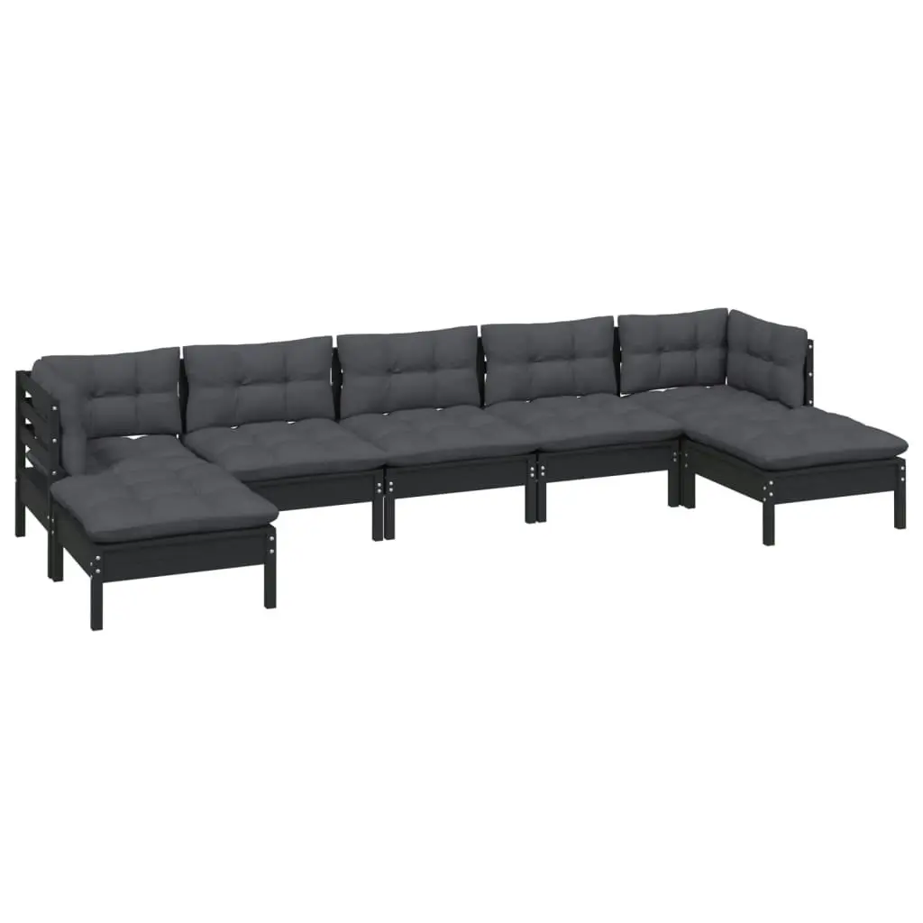 7 Piece Garden Lounge Set with Cushions Black Pinewood 3097095