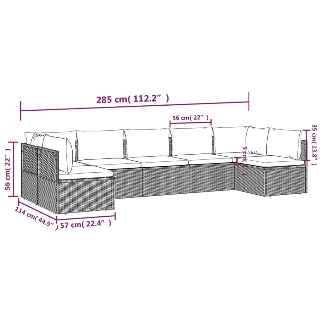 7 Piece Garden Lounge Set with Cushions Grey Poly Rattan 3157327