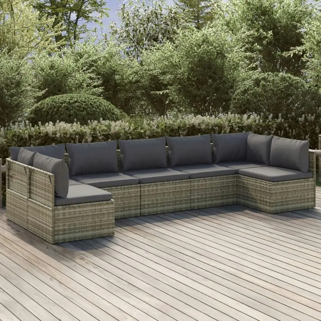 7 Piece Garden Lounge Set with Cushions Grey Poly Rattan 3157327