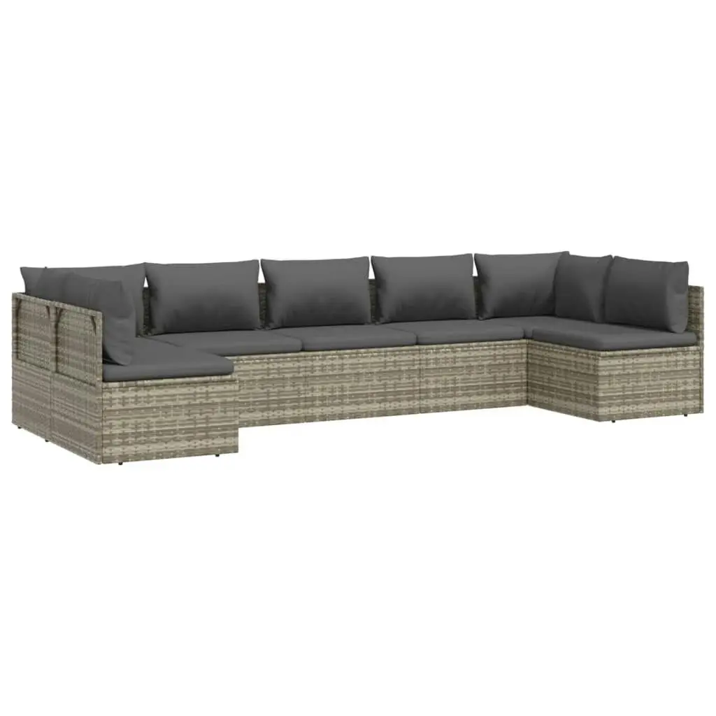 7 Piece Garden Lounge Set with Cushions Grey Poly Rattan 3157327