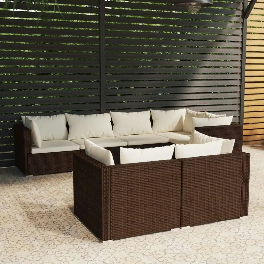 7 Piece Garden Lounge Set with Cushions Brown Poly Rattan 3102474