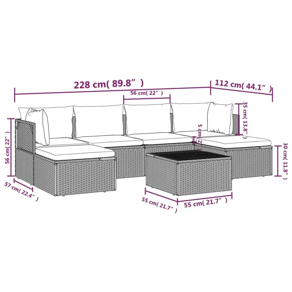 7 Piece Garden Lounge Set with Cushions Grey Poly Rattan 3157322