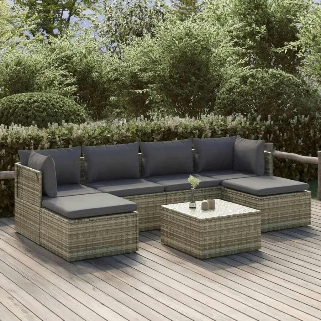 7 Piece Garden Lounge Set with Cushions Grey Poly Rattan 3157322