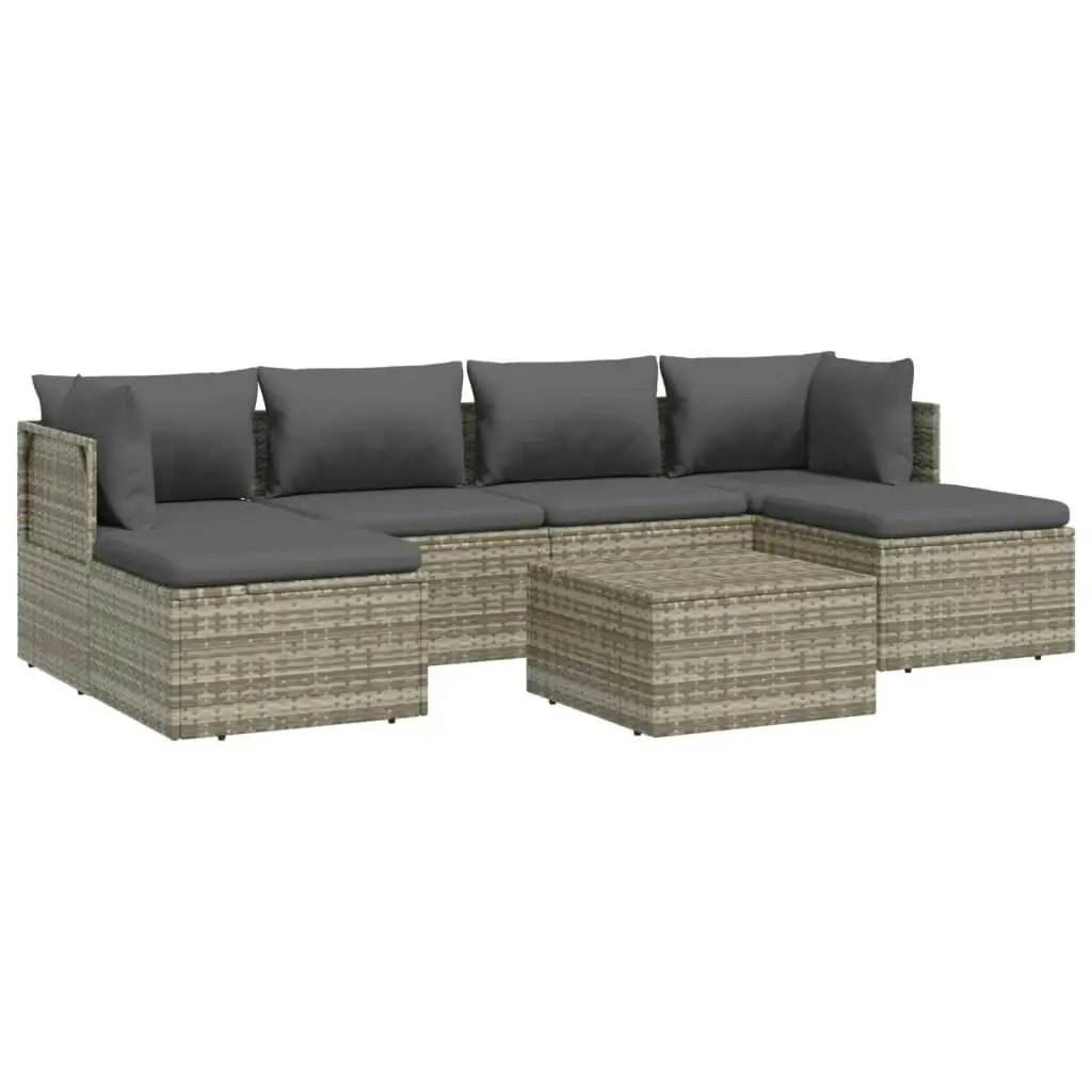 7 Piece Garden Lounge Set with Cushions Grey Poly Rattan 3157322