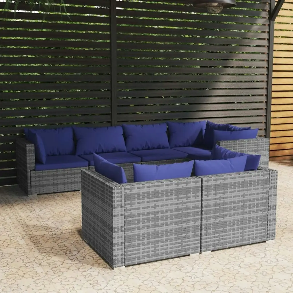 7 Piece Garden Lounge Set with Cushions Grey Poly Rattan 3102478